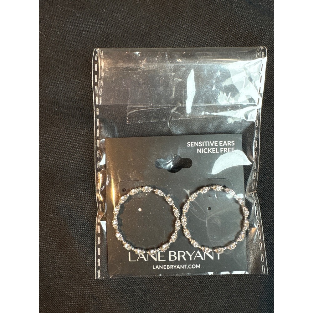 Lane Bryant Silver Tone Rhinestone Hoop Earrings Nickel‎ Free Sensitive Ears New
